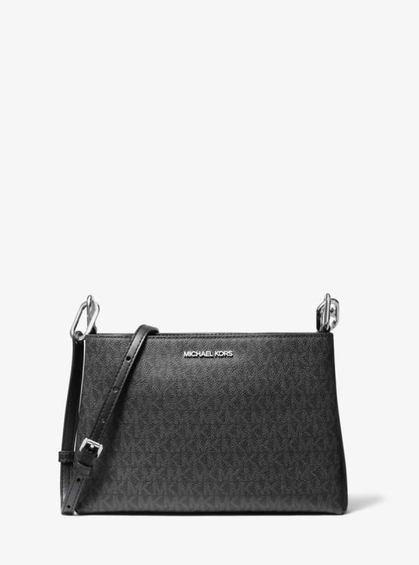 Damske Prenosná Taška Michael Kors Trisha Medium Logo Čierne - Kabelky Michael Kors Outlet | FDGEV-1746